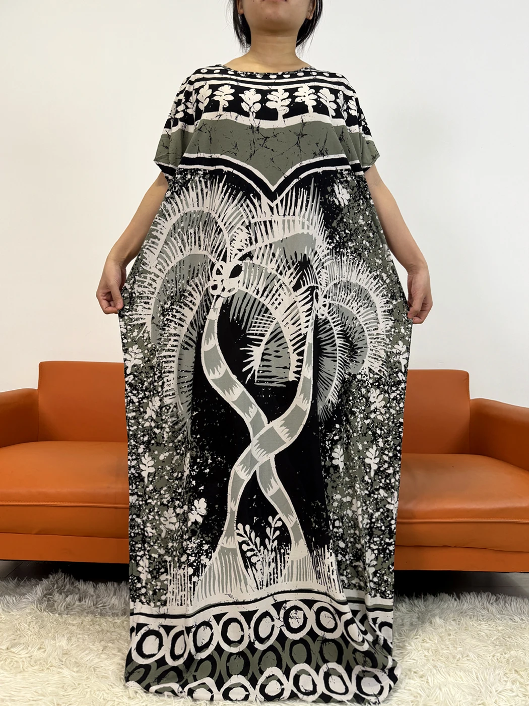 Muslim Abayas For Women 2025 Printed Cotton Loose Femme Robe African Dresses Nigerian Novelty Clothes With 160x80cm Lace Scarf