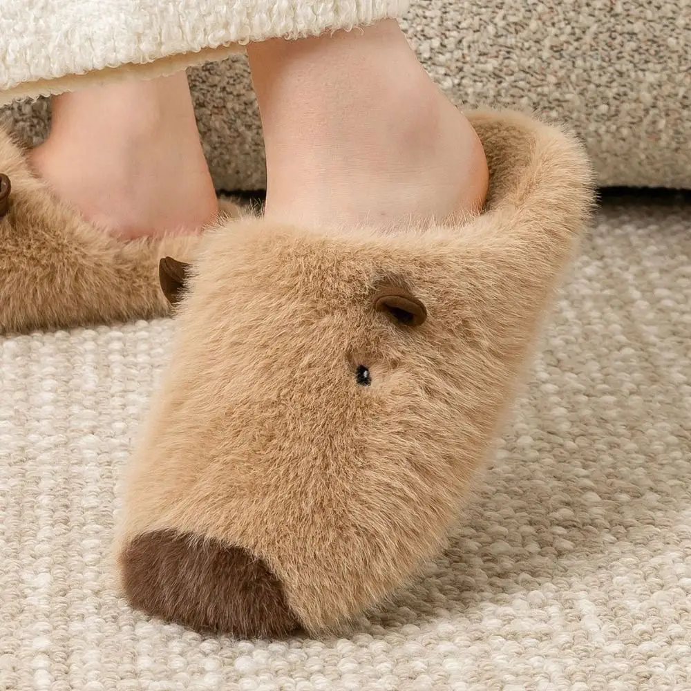 مكافحة زلة كابيبارا نعال قماش مغلقة تو Kawaii الشتاء نعال قماش صامت لينة لطيف فروي كابيبارا النعال غرفة نوم