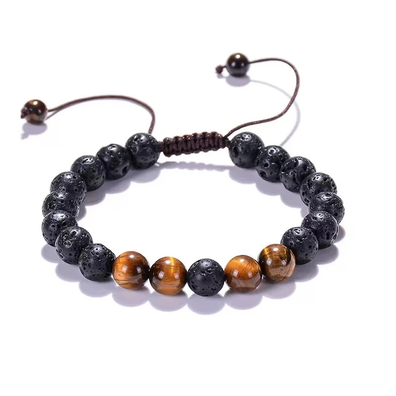 Luxo natural lava pedra grânulo pulseira masculino feminino simples artesanal ajustável 8mm pedra grânulo pulseira para homens feminino jóias presente