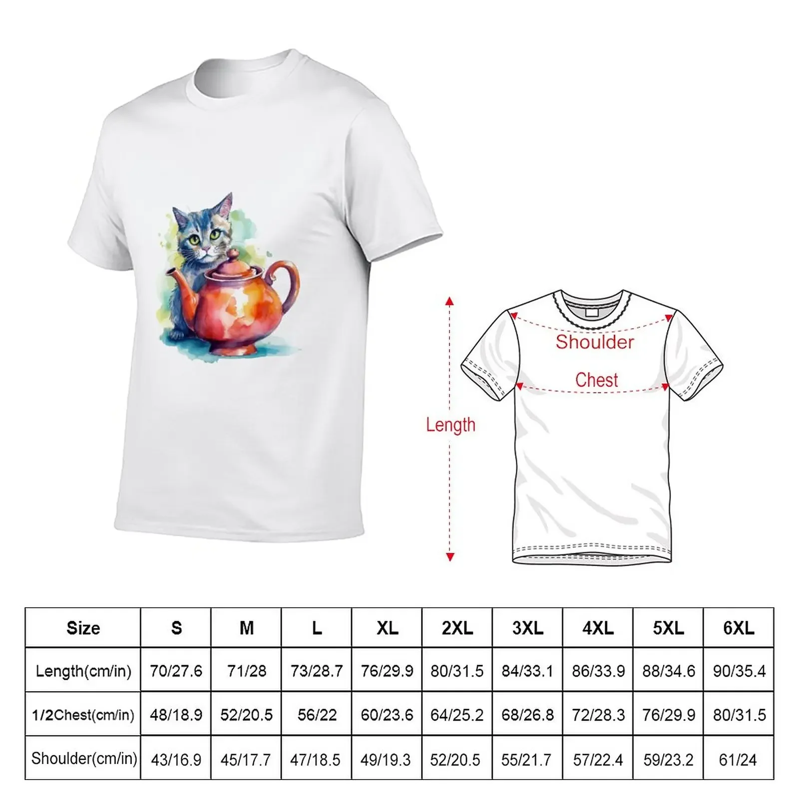 New Purr-fect Tea Time: A Whimsical Watercolor T-Shirt cute clothes man clothes t-shirts man slim fit t shirts for men