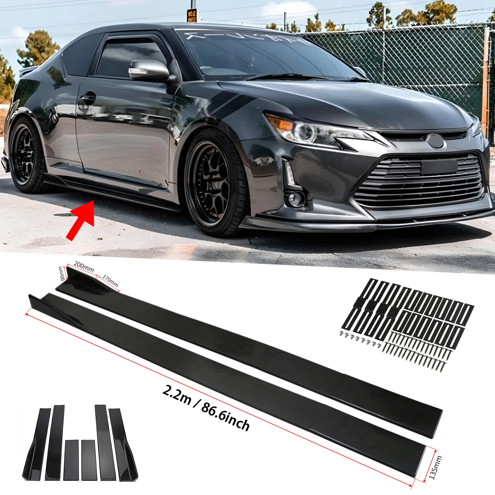 

Fit 86.6''Side Skirt Splitter Extension Rocker Panel For Scion TC 2005-2016