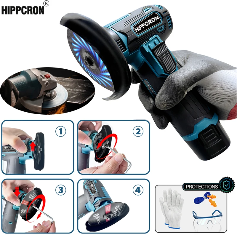 

Hippcron 12V Electric Angle Grinder Cordless 19500rpm Lithium Battery Polishing Machine for Cutting/Grinding/Planing