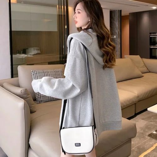 Imagen 2 del producto Sudaderas con capucha deportivas con estampado bordado para mujer, chaqueta holgada informal de manga larga con cremallera, abrigos, sudaderas con capucha Harajuku, ropa de calle