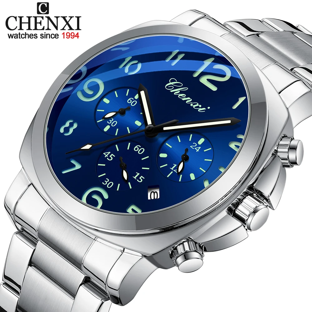 

CHENXI качественные мужские часы, мужские кварцевые наручные часы, роскошные водонепроницаемые светящиеся мужские часы из нержавеющей стали, повседневные часы с датой