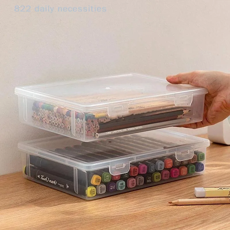 Transparent Plastic Large Capacity Pencil Case Notebook Sketch Marker Colored Lead Painting Storage Box, Back To School Supplies