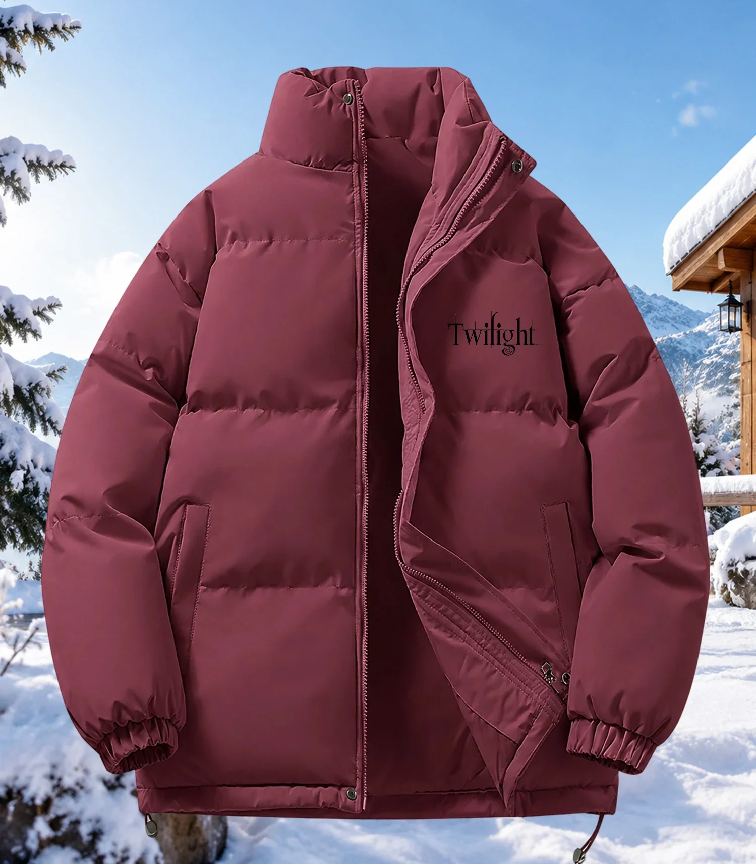 Unisex Stand Collar Puffer Jackets Autumn Full‑Zip Parkas Men Women Drawstring Hem Elastic Cuff Warm Winter Casual Padded Coats