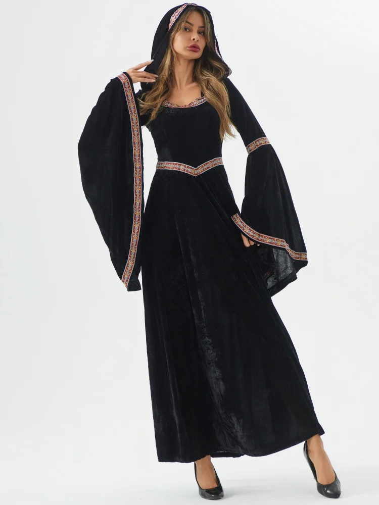 Medieval Women Cosplay Costumes Headwear Halloween Party Carnival Princess Queen Witch Cosplay Adult Female Clothes Dress