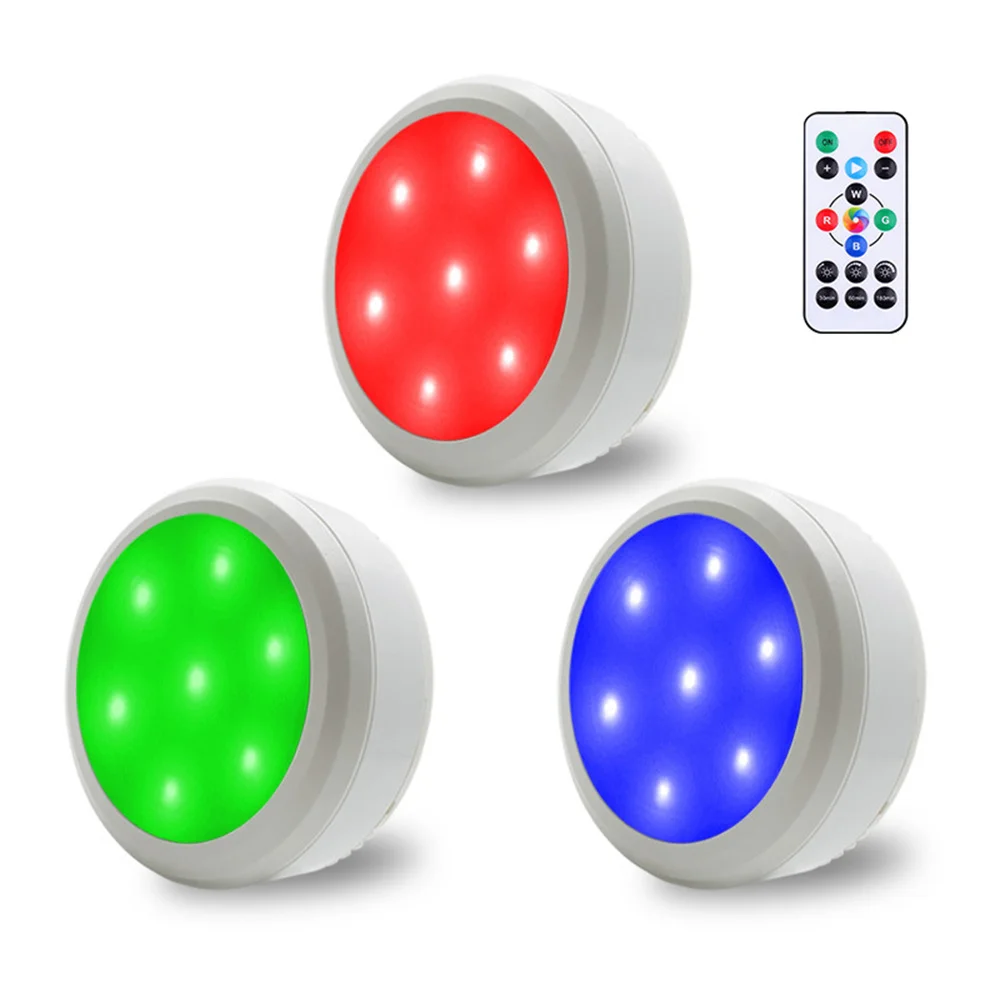 RGB Color Led Puck Light 80MM Bright Closet Night Lamp AA battery Powered Energy-Saving Indoor Holiday Decoration for Birthday