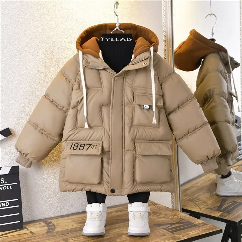 

Новинка 2023 года, зимняя хлопковая куртка для мальчиков — утолщенное зимнее пальто для младенцев на флисовой подкладке, корейский дизайн