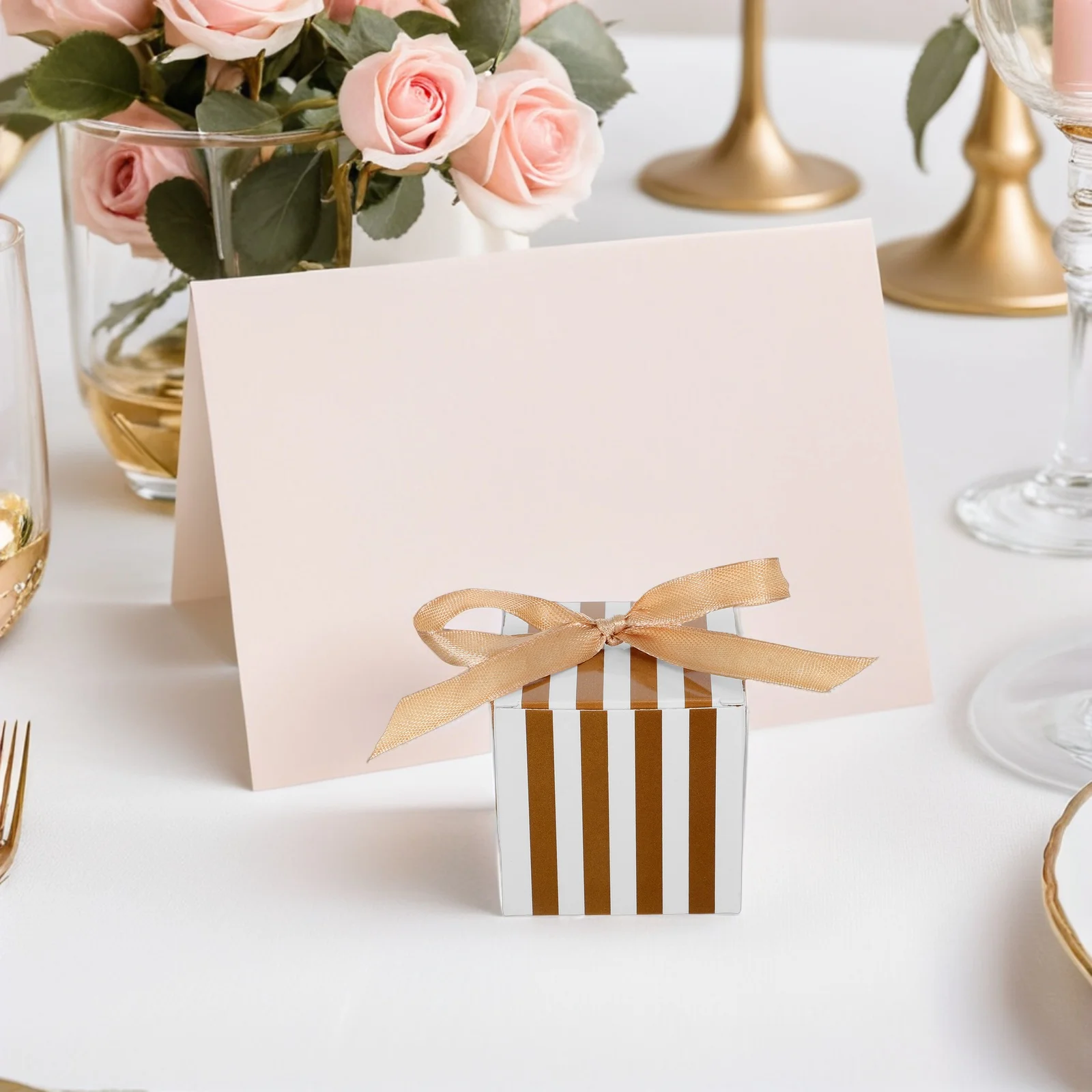 

30Pcs Stylish Candy Paper Boxes Square Favor Containers Charming Striped Design For Events Parties
