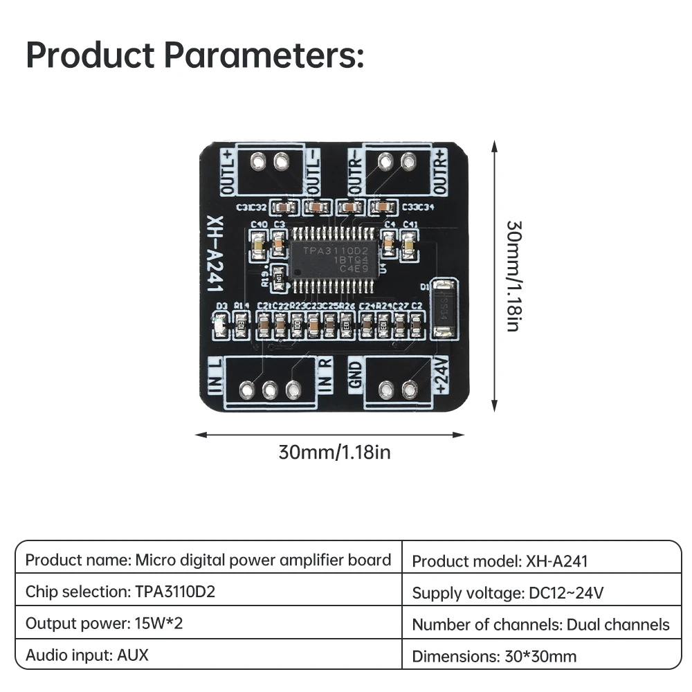 XH-A241 DC 12V-24V Digital Amplifier Board Module TPA3110D2 Dual Channel Audio Power Amplifier Power 15WX2