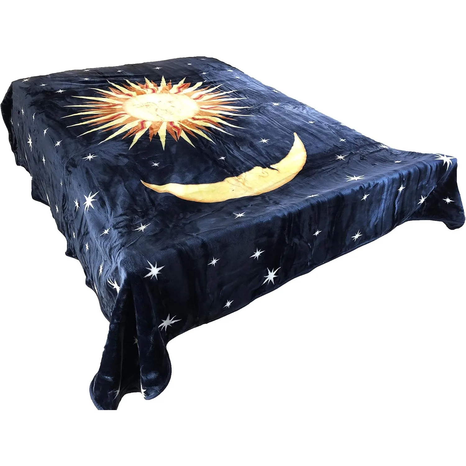 Mink Plush Korean Durable Blanket from Original Company (Blue Sun, Moon, Stars, Queen)