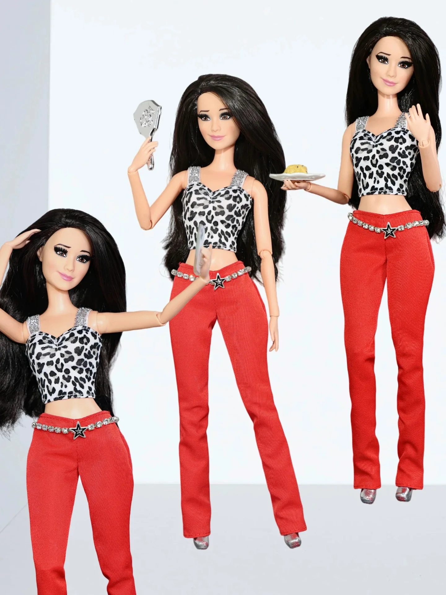 30 centimetri Vestiti per le bambole Accessori Moda Y2K Spice Girl Stampa leopardata Gilet + Pantaloni lunghi + Catena in vita Set per 1/6 BJD Supermodel Doll