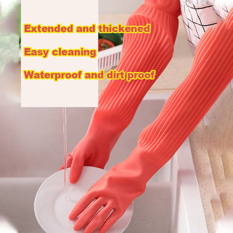 M 55cm Household Long Rubber Gloves Waterproof Cleaning Gardening Non-slip Reusable Washable Industrial Glove Hands Protection