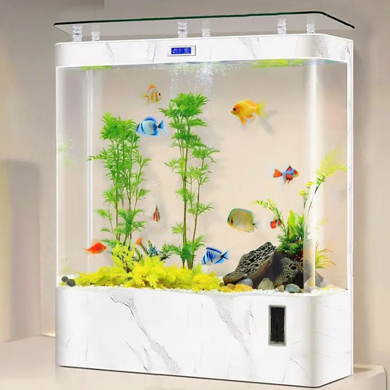 

New Self-Cleaning Goldfish Aquarium, Eco Tank with Top Filter, Floor-Standing Against-Wall Design for Living Room Furniture JT40