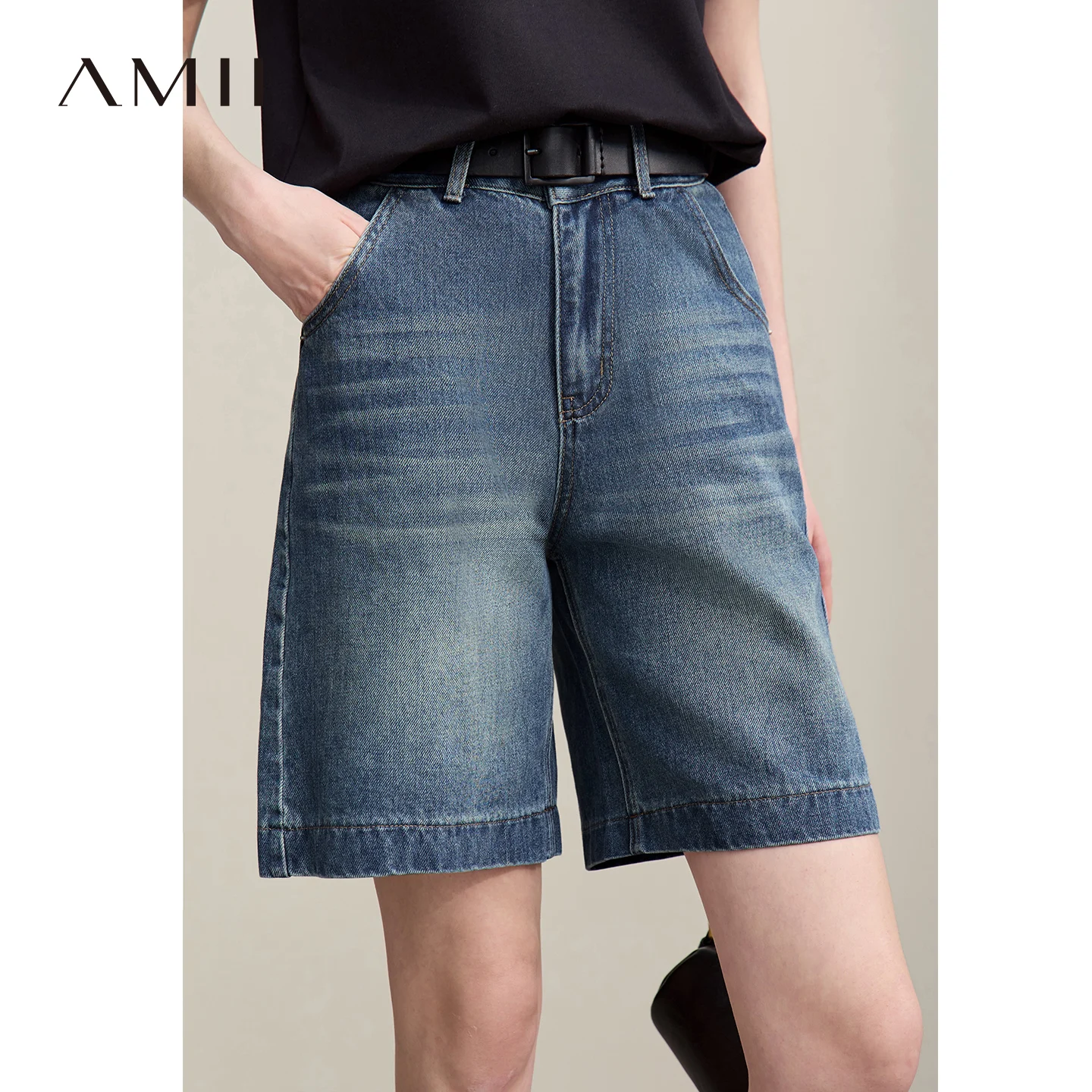 

Amii Women's Denim Shorts 2026 Summer New Retro Straight Cotton Mid-Length Pants Casual Versatile Wide Leg Jeans Women 12642070