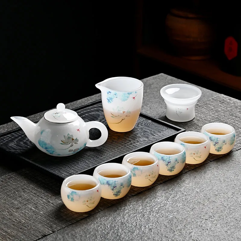 Ice Glazed Kung Fu Tea Set Cover Bowl Teapot Set Household Tea High-end Gift Box