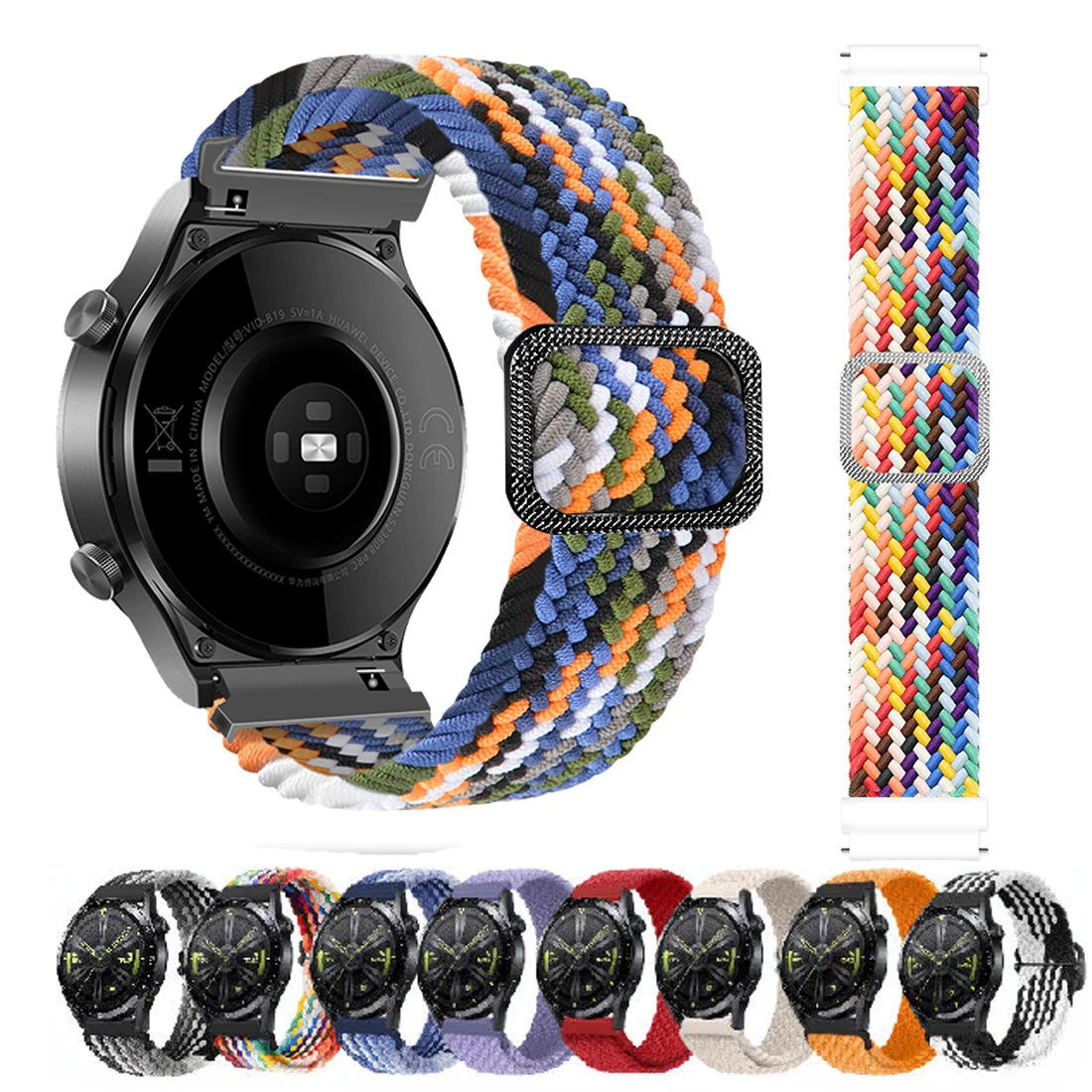 Elastic Nylon Braided Watch Band Adjustable Strap For Samsung Galaxy Watch 3 Huawei Watch 20MM 22MM 45MM 46MM