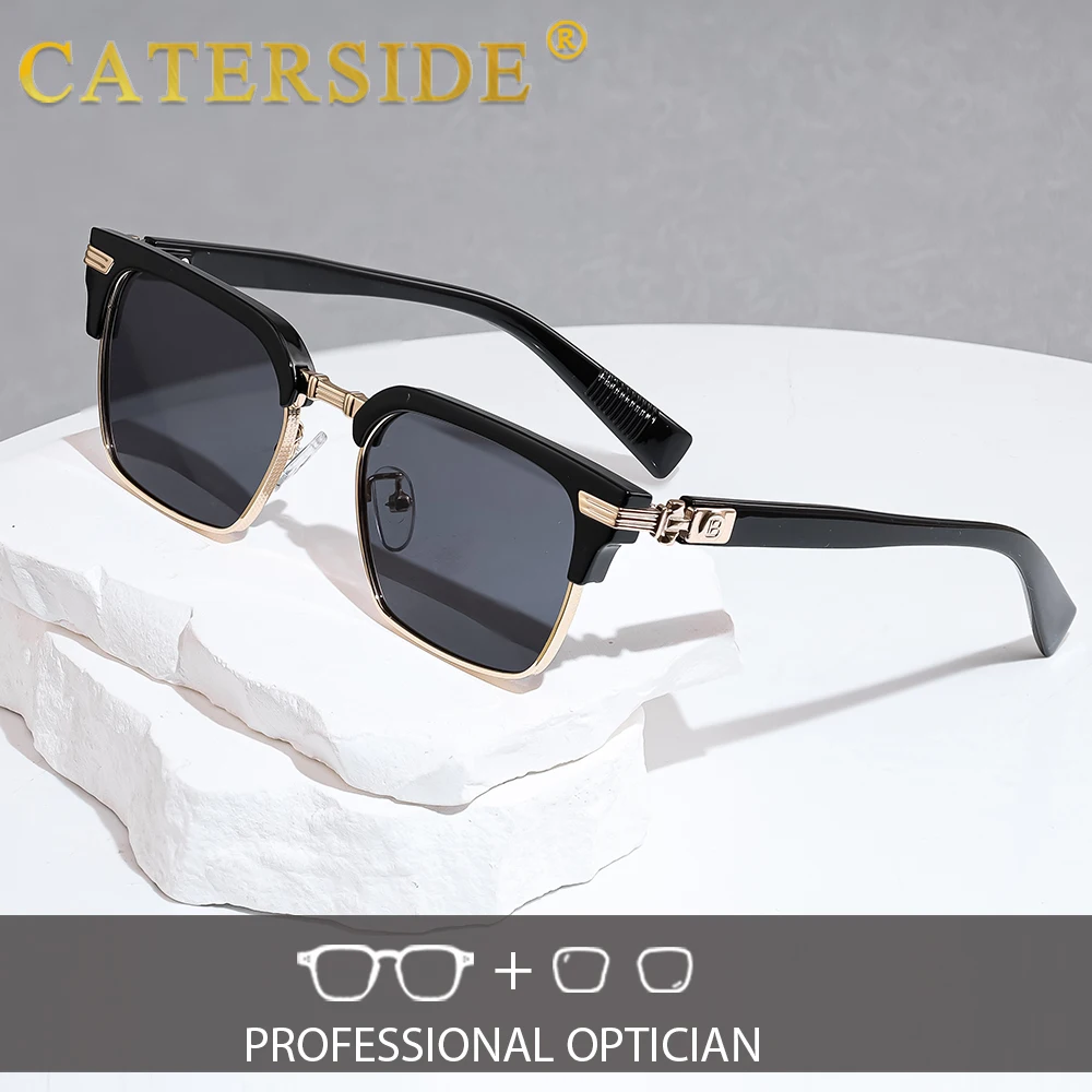 CATERSIDE Retro Quadratische Optische Sonnenbrille Herren Metall Halbrahmen Design Rezept Sonnenbrille Damen Reise Business Brillen – Detail 2