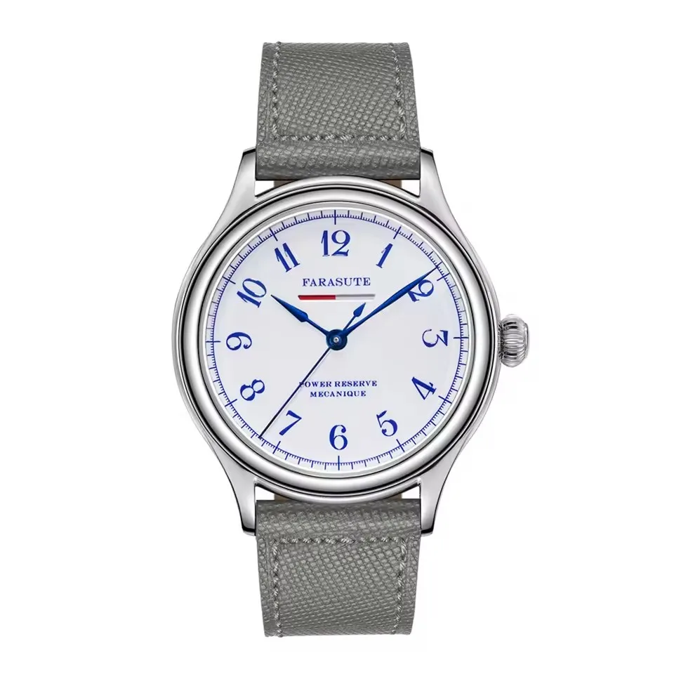 FARASUTE Men Mechanical Watch 40mm Manual Winding Wristwatch 50M Sapphire Mirror 80 Hours Power Reserve Display Bar