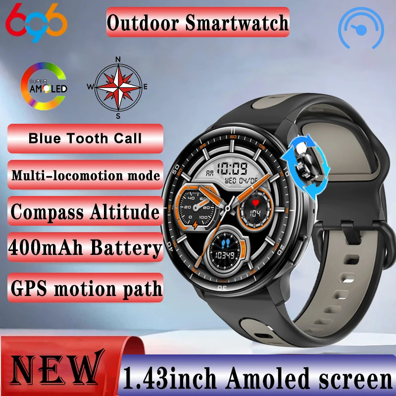 

Смарт-часы с GPS для мужчин, BT Call, уличные умные часы, компас, женские Amoled-дисплей, водонепроницаемые, спортивные, обнаруживающие здоровье, высота, давление