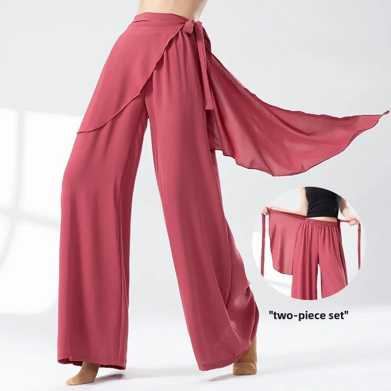 سروال الرقص الكلاسيكي - سروال فضفاض عالي الخصر واسع الساق للرقص الحديث والرقص الصيني للبالغين والممارسة اليومية.