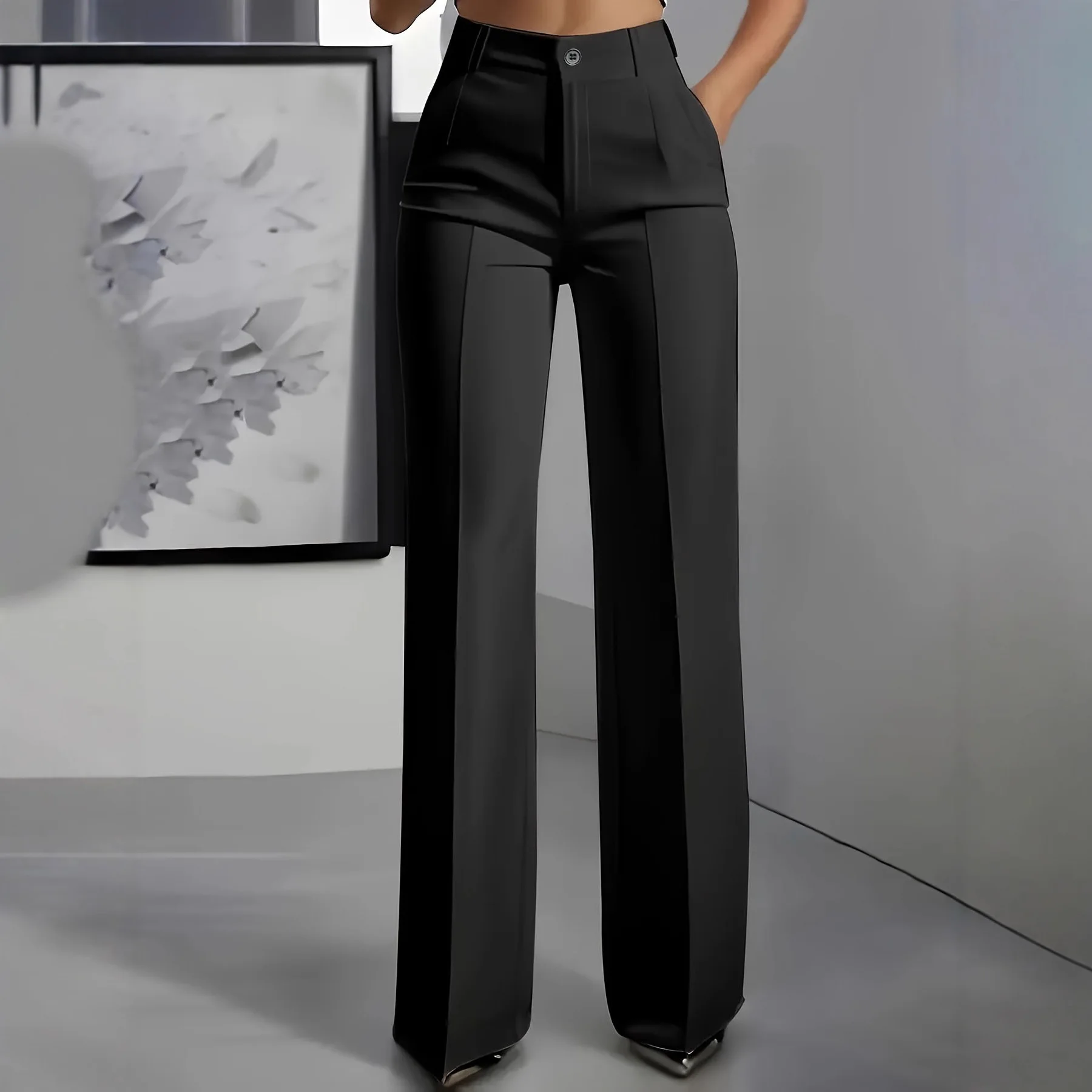 

High Waist Straight Leg Suit Pants for Women Simple Design High Quality Polyester Commute Style Winter Collection Fashionable