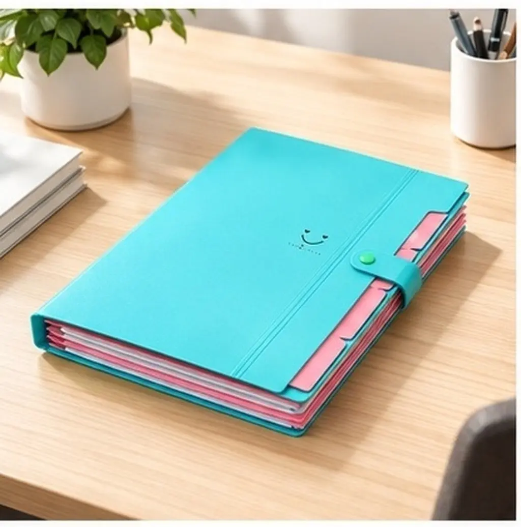 5 Pockets Lake Blue Plastic Expanding File Folder A4 Letter Size Snap Closure Accordion Folder Paper Document Organizer Travel