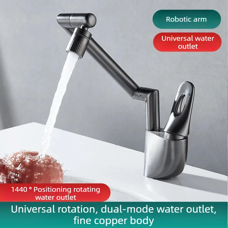

All-Copper Basin Faucet Hot and Cold Water Washbasin Countertop Basin Bathroom Universal Mechanical Arm Faucet