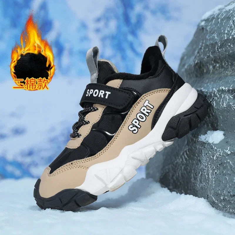 Winter Boys Shoes Children's Casual Sneakers Plus Velvet Warm Boy Sports  Lightweight Non-slip Wear-resistant Running Shoe