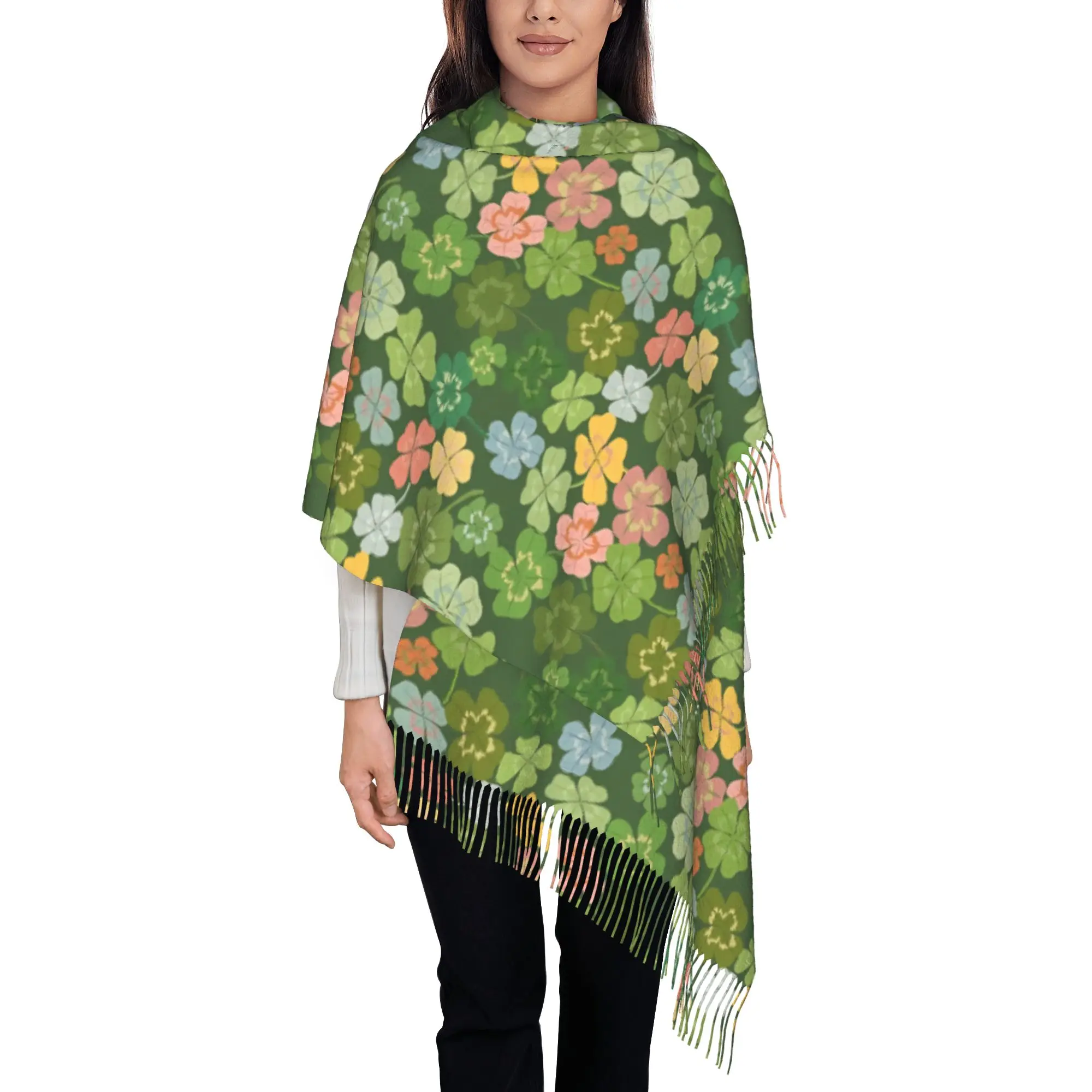 1 PC Green Wildflower Graphic Autumn Scarf Women Winter Pashmina Shawls Warm Blanket Wraps  Female Thick Scarves
