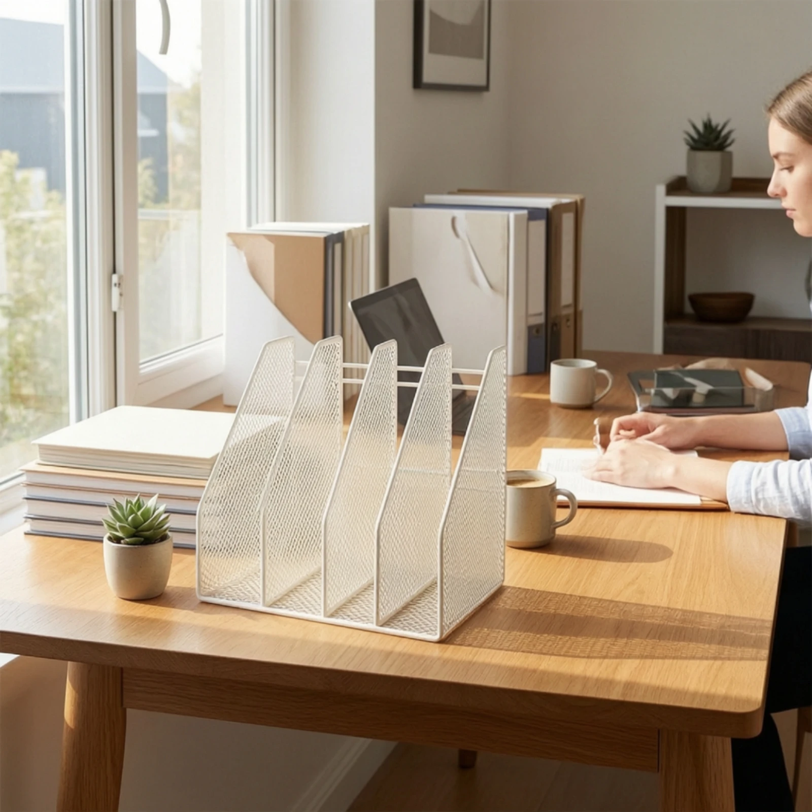 Desktop Organizer with Four Compartments Compact Desk Organizer with 4 Compartments Mesh File Holder Open-Grid for Professionals