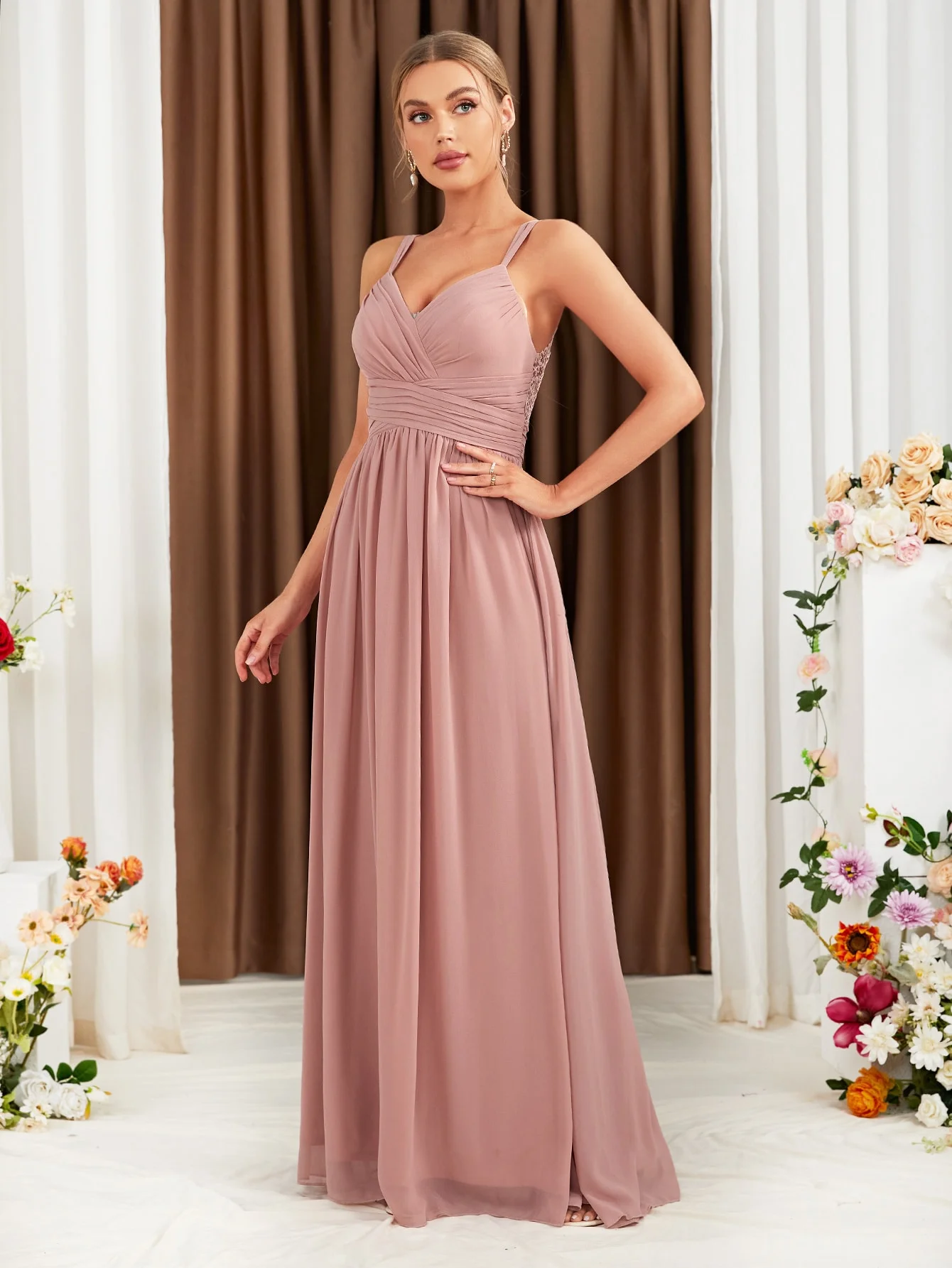 Unithorse Guipure Lace Insert Chiffon Bridesmaid Dress