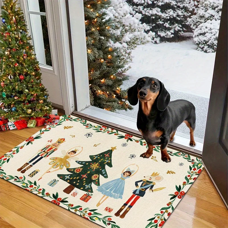 Alfombra de franela navideña con estampado de Cascanueces, bailarina, Rey Ratón, árbol de Navidad y corona, antideslizante, para entrada interior y decoración del hogar