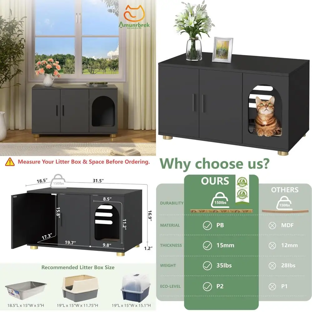 

Современный штабелируемый корпус для кошачьего туалета с ковриком для царапин и приставной столиком черного цвета