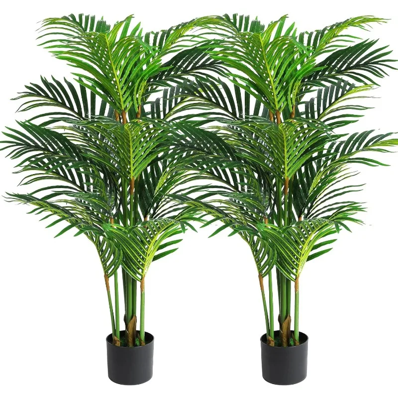 Artificial Areca Palm Tree 4ft Tall Fake Palm Tree Decor with 12 Trunks Faux Tropical Palm Silk Plant Potted Dypsis Lutescens