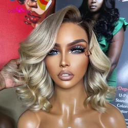 Ash Blonde Short Bob Wig 613 Body Wave Lace Frontal Wigs Lace Front Human Hair With Baby Hair 13x4 Bob With Dark Root For Women
