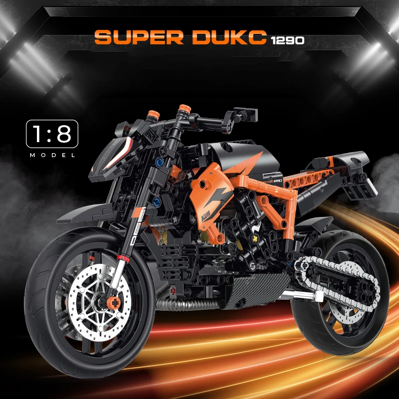 

New Modern High-tech 1:8 KTM 1290 Motorbike Model Building Blocks Kit Racing Moto Bricks Toys for Kids Boys Gifts MOC Adult Sets