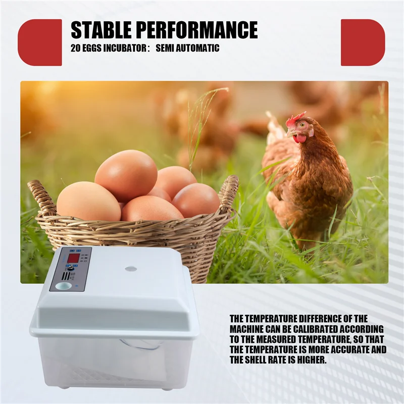 

Y51A-20-Piece Bird & Poultry Egg Incubator Set, Semi Automatic, Suitable For Chickens, Geese, Ducks EU Plug