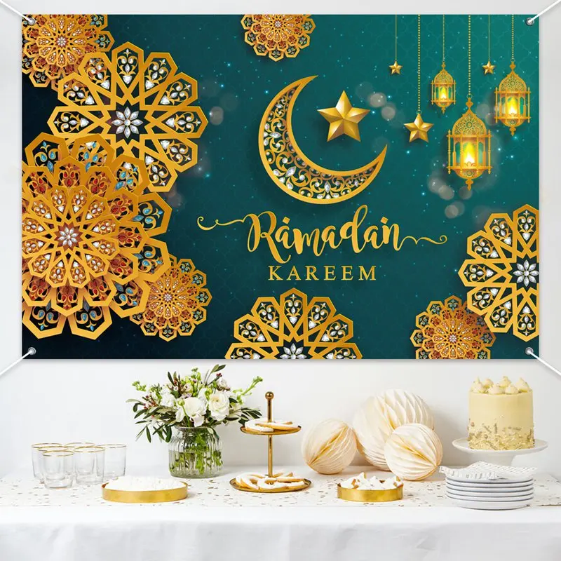 Eid Mubarak Background 2024 Kareem Ramadan Decoration for Home Islamic Muslim Party Supplies Ramadan Mubarak Decor Eid Al Adha