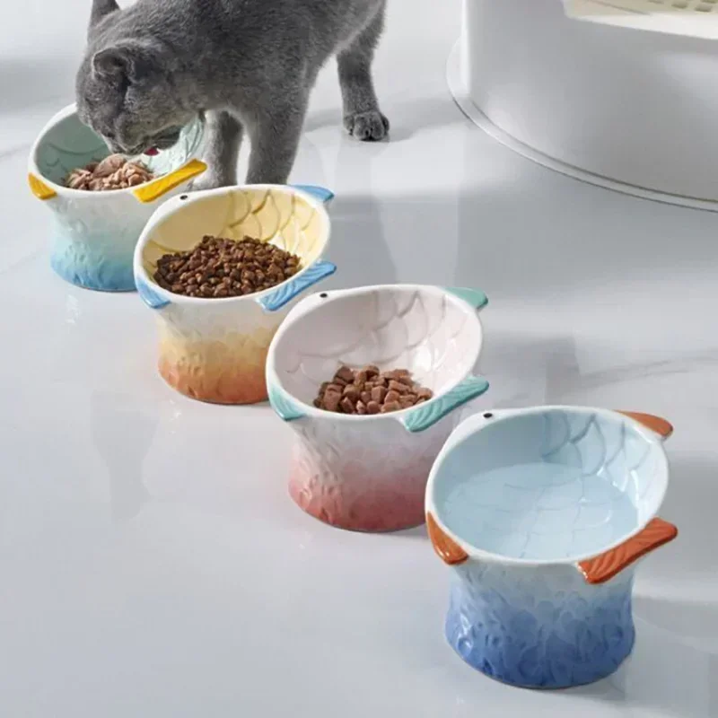 

Pet Kitten Ceramic Feeder Bowl Dog Treats Cat Raised Feeding Eating Decorative Elevated Dishes Dish Water Plate Bowls Creative