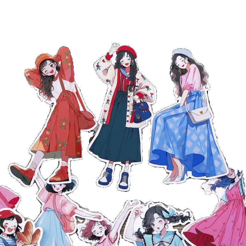 16PCS Cute Girl Cartoon Stickers for Journal Diary Scrapbook Mobile Phone Case Decoration stationary journal