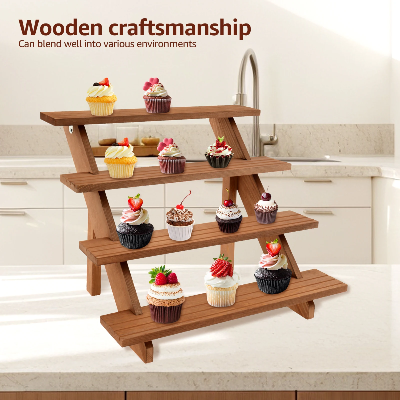 3/4-Layer Wooden Display Stand Detachable Multifunctional Table Display Riser for Cupcake Jewelry Collectibles Dolls Toy Display