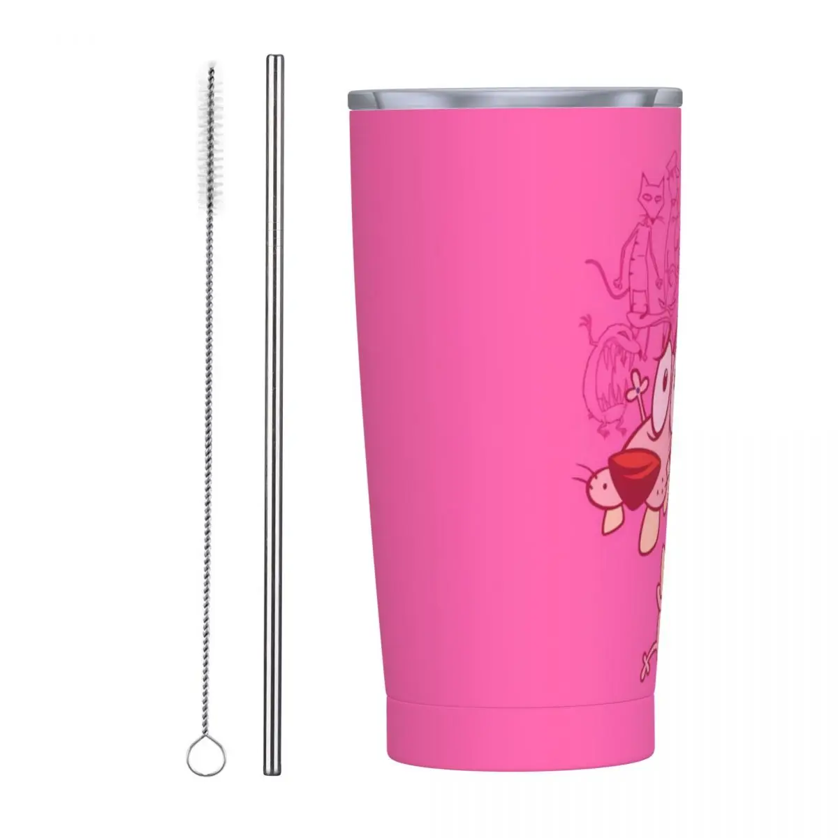 C-Courage Cowardly Dog Stainless Steel Tumbler Driving Coffee Mug With Straws and Lid Large Car Mugs Hot Drinks Water Bottle