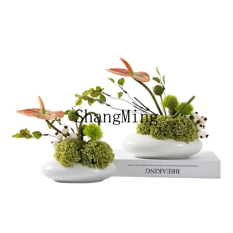 

ZYY Chinese artificial flower art green plant potted plant light luxury ornament office soft decoration