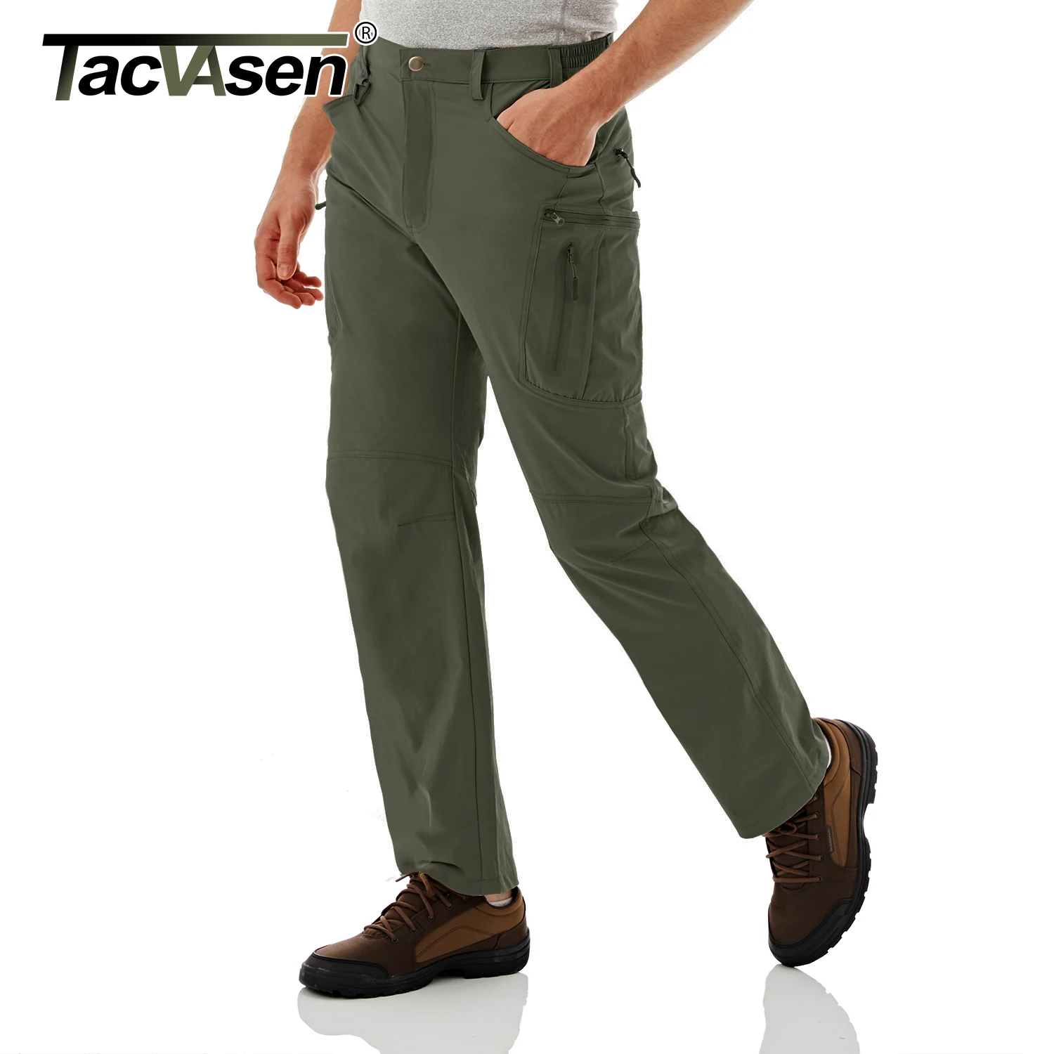 

TACVASEN Lightweight Hiking Trousers Mens Summer Fishing Pants Outdoor Nylon Quick Dry Pockets Cargo Pants Casual Work Trousers