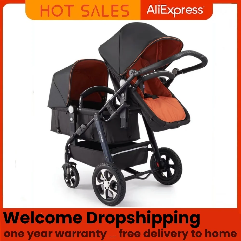 

Luxury twin baby stroller, poussette double baby stroller can sit and lie down,high quality and 1 year warranty