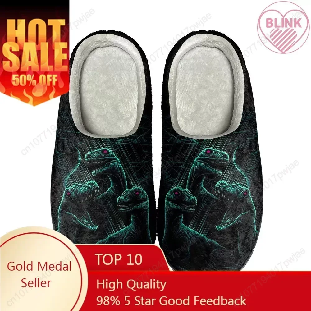 

Jurassic Dinosaur World Park Home Cotton Custom Slippers High Quality Unisex Plush Fashion Casual Keep Warm Shoe Thermal Slipper