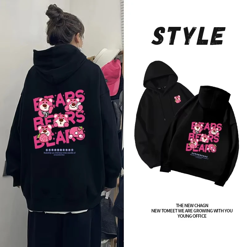 Disney Strawberry Bear New Lotso Print Couple Hoodie Women's Hoodie Fall/Winter Thin Cartoon Style Women's Hoodie Jacket