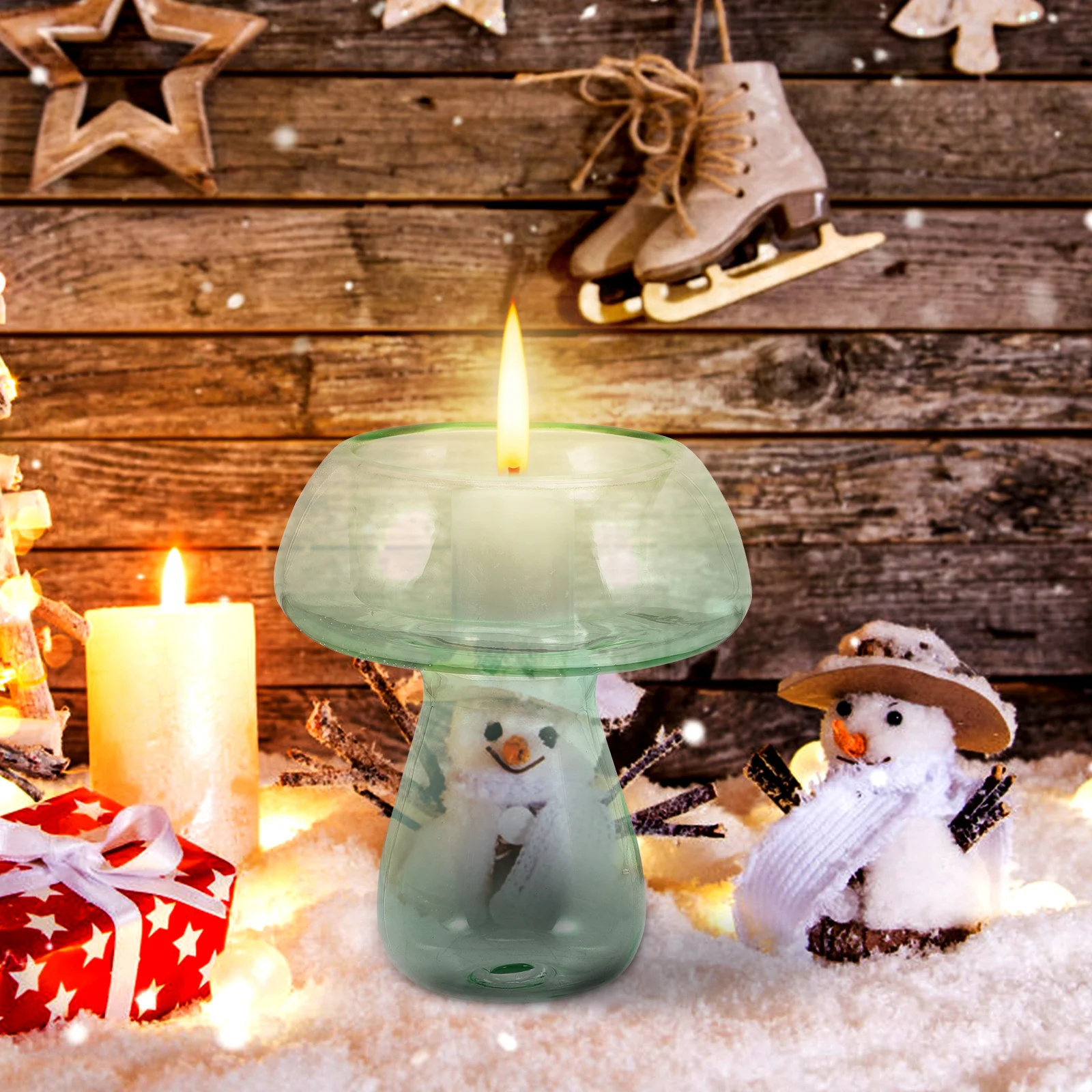 

Mushroom Shaped Candlestick Glass Holder Romantic Table Decoration Smooth Surface Home Party Decor